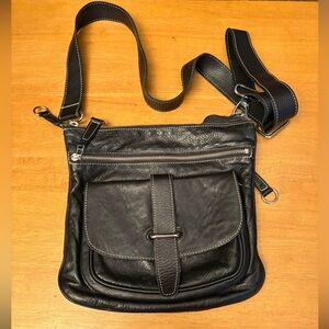 Roots Side Saddle Tribe Black Leather Crossbody Bag
